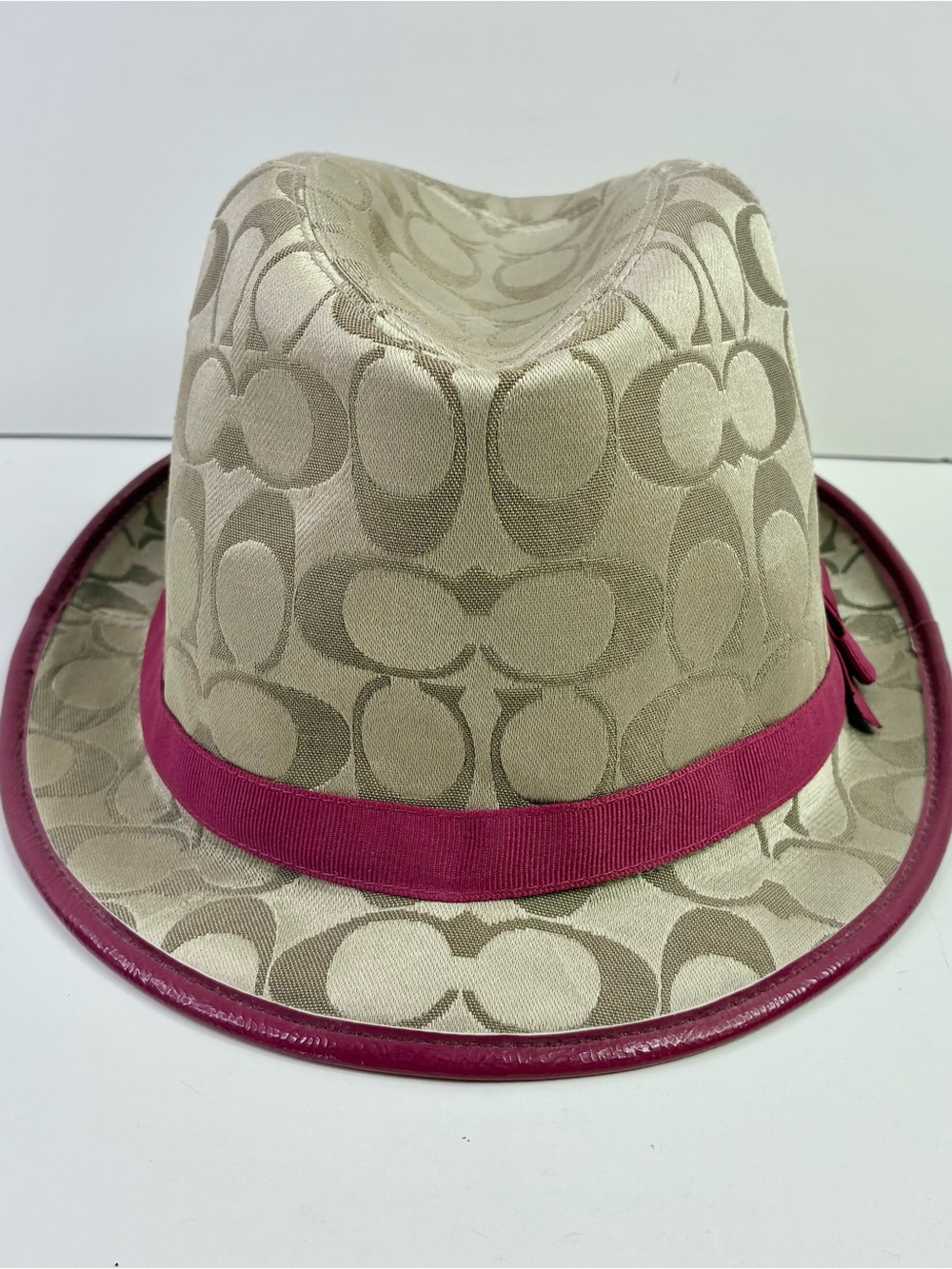 Womens Coach Fedora Hat Small Petite Khaki Brown Pink - Picture 5 of 14